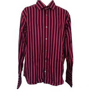 Banana Republic Dress Shirt Mens L 16-16 1/2 Red Black Striped Long Sleeve